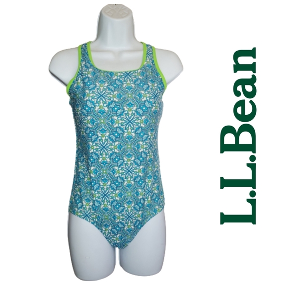 L.L. Bean Swim Llbean Girls Onepiece Swimsuit Blue Paisley Pattern
